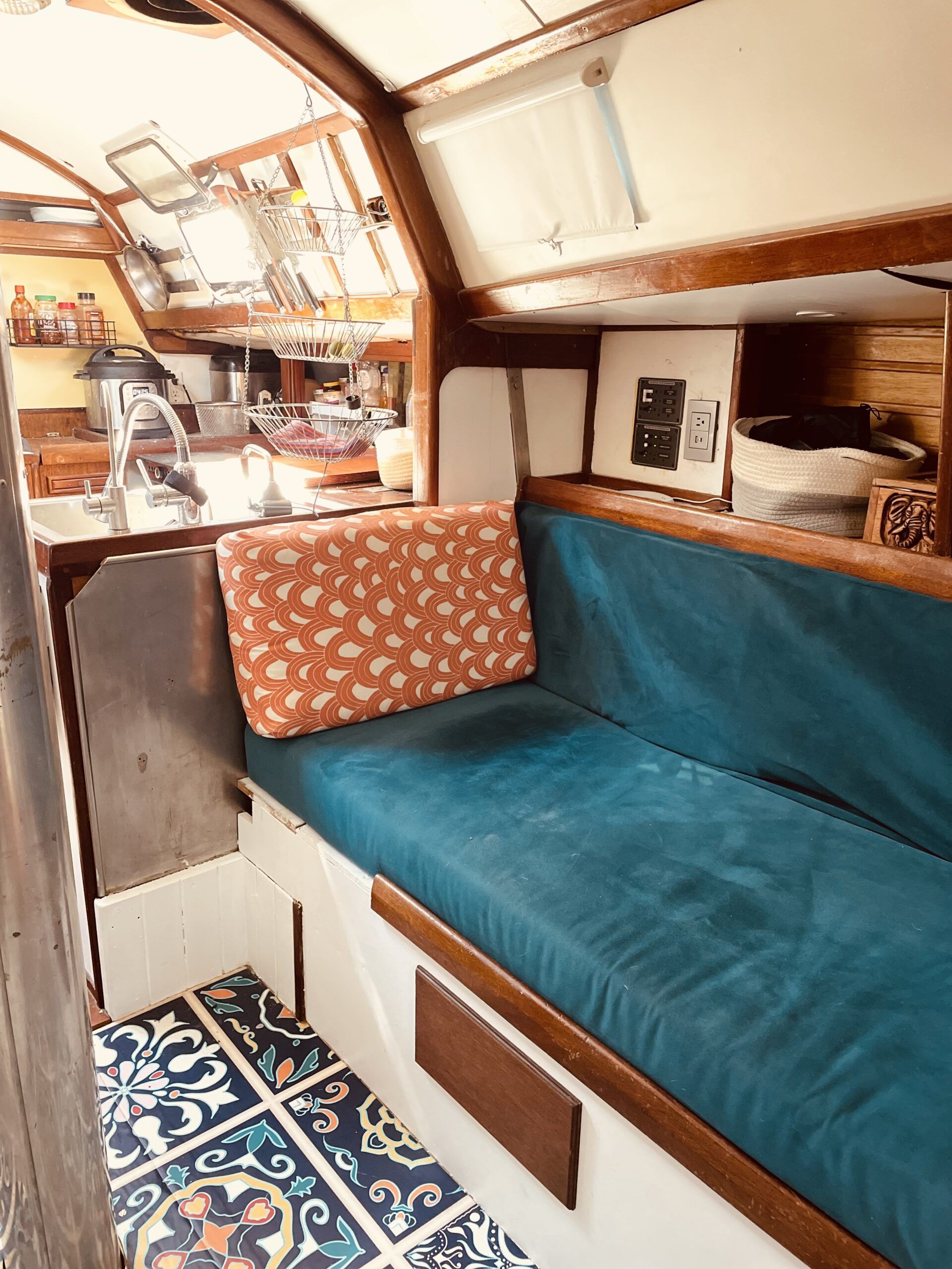 With the diesel heater removed, the settee could be extended 24 inches, with more storage space below. (Photo/ Jaclyn Jeffrey)