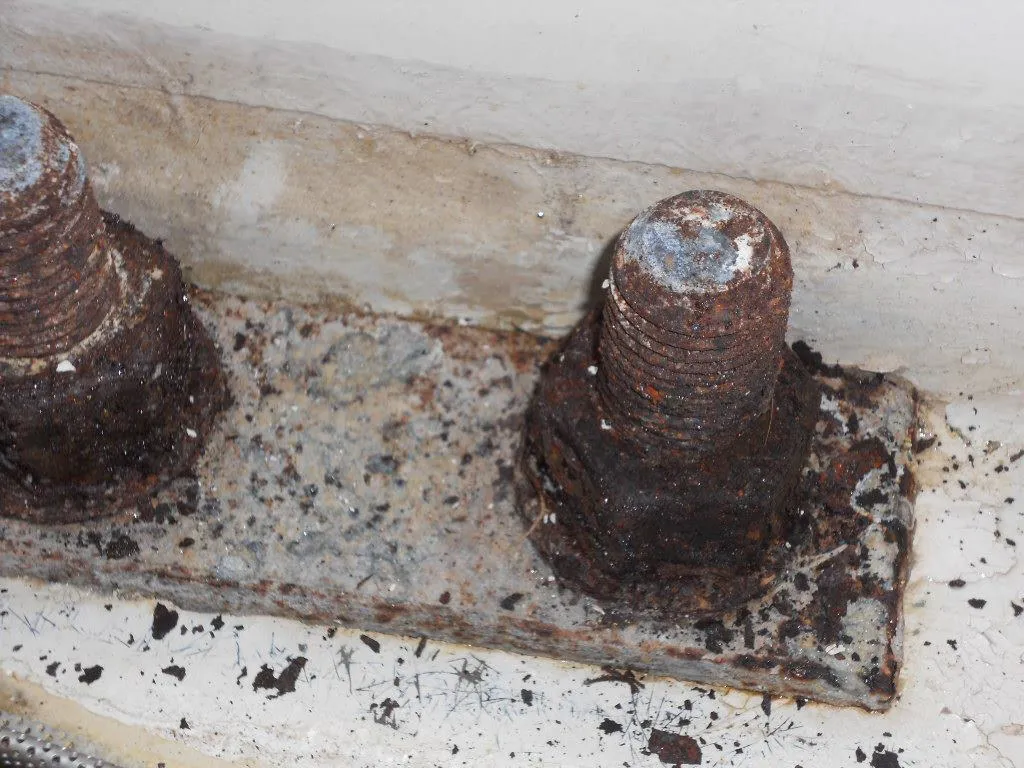 To keep your keel bolts in good condition, always keep the bilge dry. It also helps to apply a lubricant such as grease to keep moisture away. Once the bolts are rusted and show too much wear, like those in this photo, the keel needs to be dropped, and the bolts replaced. It's a very big and expensive job. This sailboat is a Jeanneau and they are known for having keel bolt issues. (Photo/ Ray Ville)