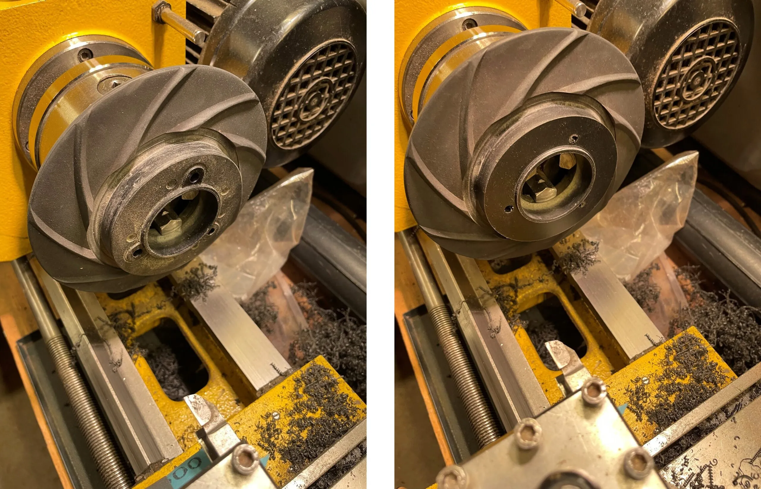 Shaving down the jaw flange to narrow the V-groove gap. (Photo/ Tom Egan)