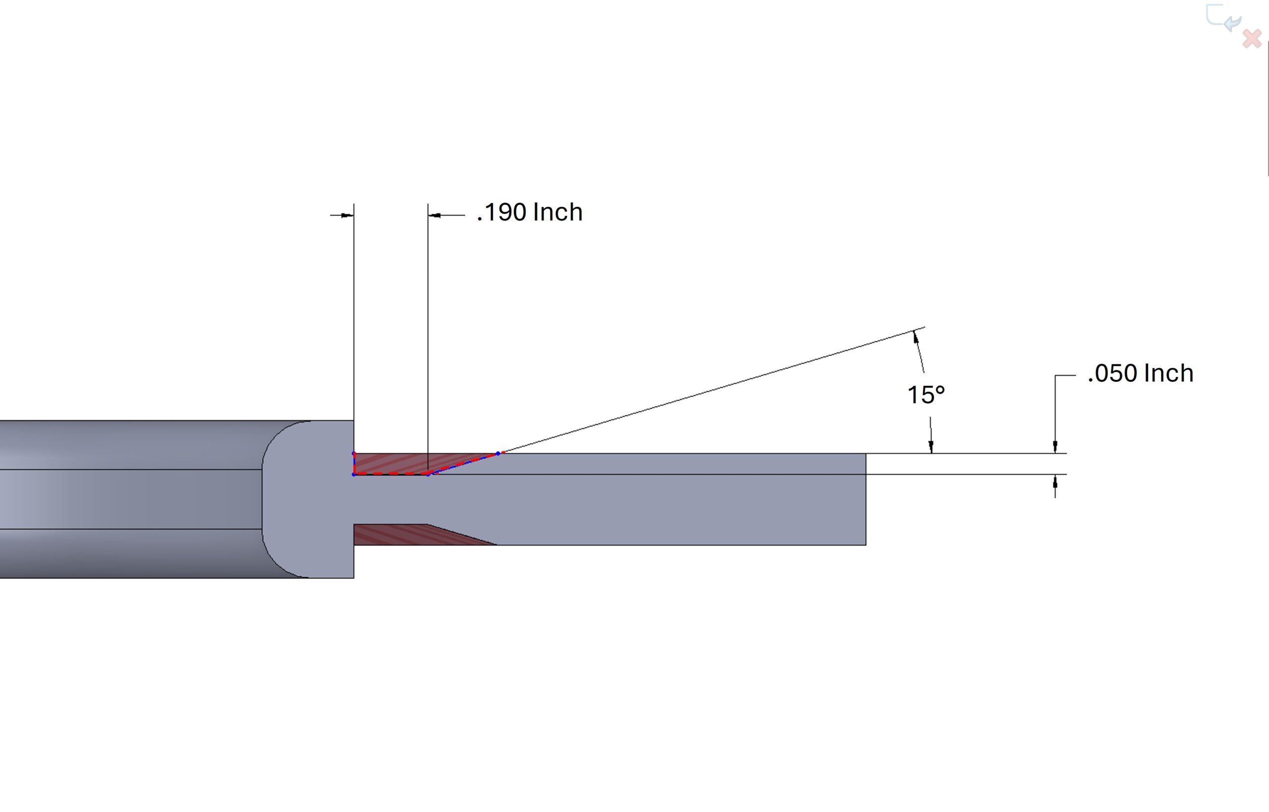 Close up of stripper ring. Red indicates the area that will be removed on the lathe. (Image/ Tom Egan)