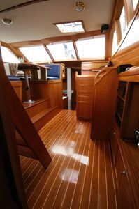 A view of Precious Metal's salon with a trap door that gives access to the engine room below. (Photo/ Pamela Bendall)