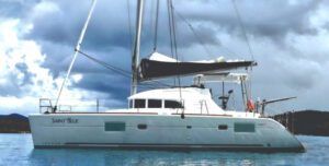 Saint Blue, a 2019 Lagoon 38 catamaran, booked with BVI Yacht Charters for 10 days. Catamarans are a great choice if you decide to invite friends. (Photo/ Marc Robic)