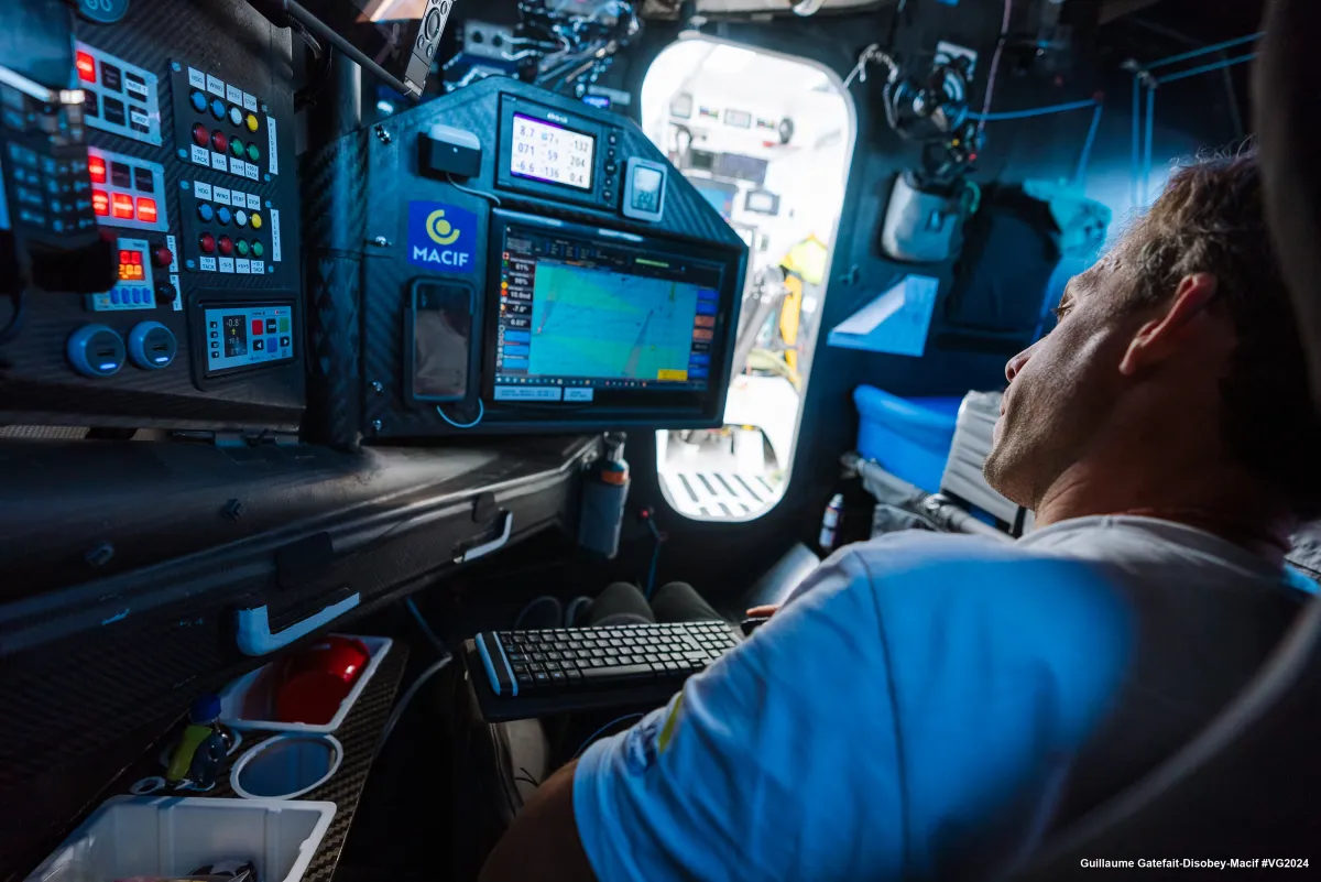 LORIENT, FRANCE - SEPTEMBER 13, 2024 : MACIF Santé Prévoyance skipper Charlie Dalin (FRA) is pictured training on September 13, 2024 off Lorient, France - (Photo/ Guillaume Gatefait-Disobey-Macif)