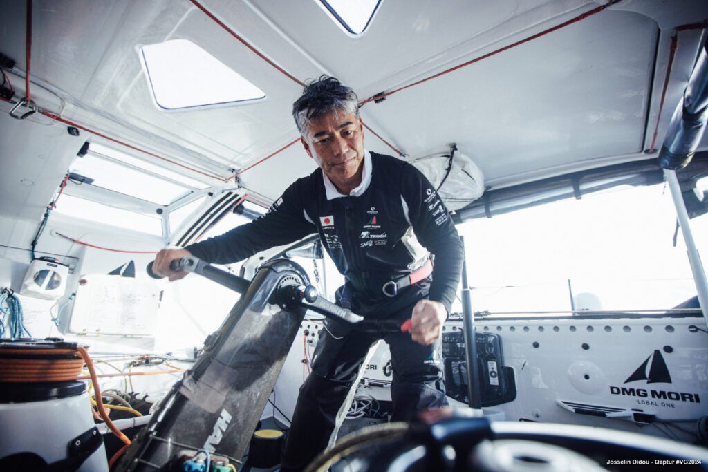 LORIENT, FRANCE - OCTOBER 10, 2024 : DMG MORI Global One skipper Kojiro Shiraishi (JAP) is pictured on October 10, 2024 off Lorient, France - (Photo/ Josselin Didou - Qaptur / DMG MORI Global One)