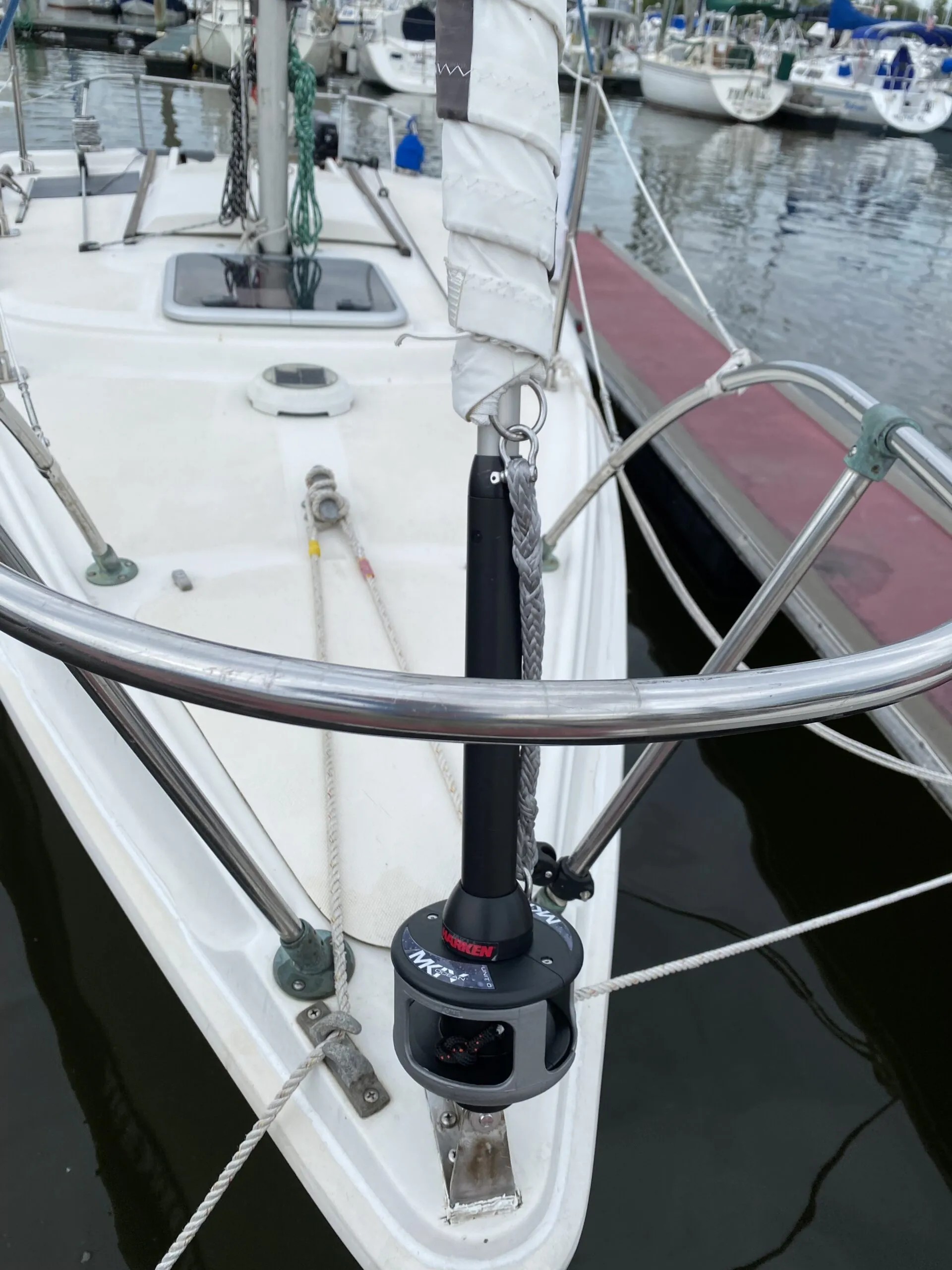 A new genoa deserved a modern roller reefing system with a rigid foil, in this case a Harken ESP Unit 0. (Photo/ Doug Henschen)