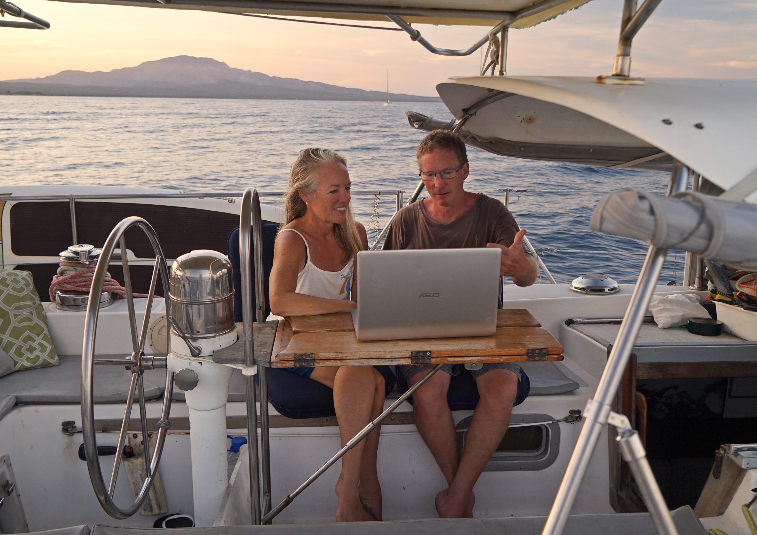 Coaching from the cockpit, Baja 2020. Behan Gifford, with husband Jamie, run a cruisers’ coaching service while cruising themselves.