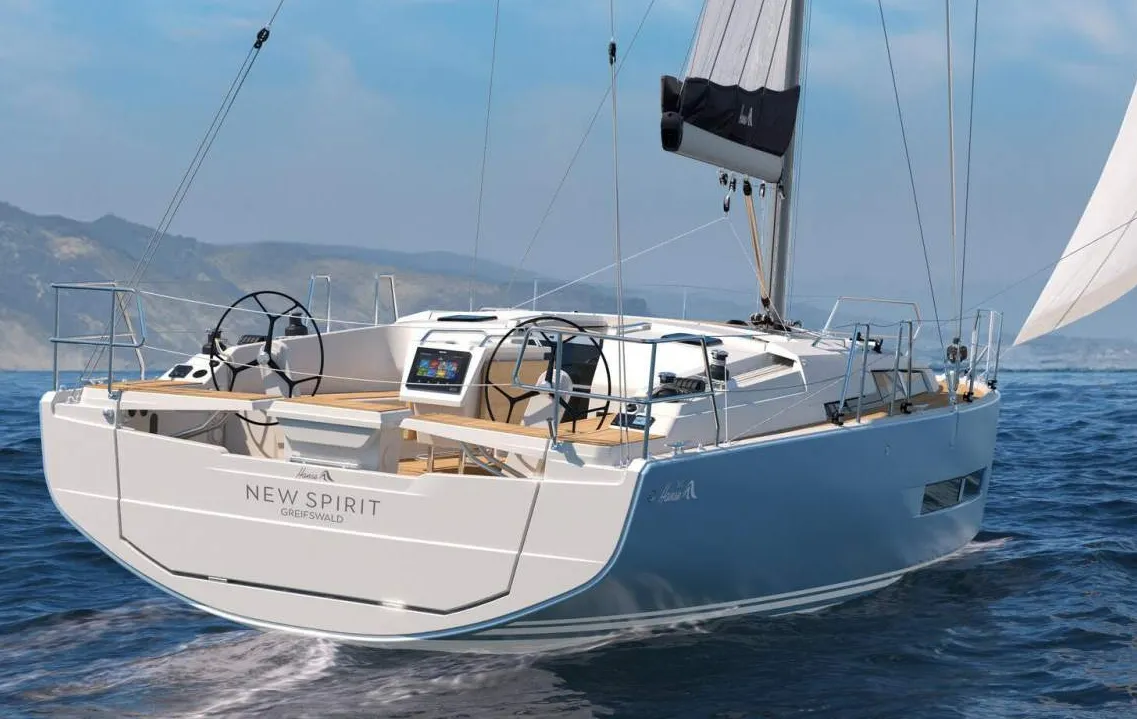 Hanse 360 under sail, with a self tacking jib and all lines leading back to the helm. (Photo courtesy of Hanse Yachts)