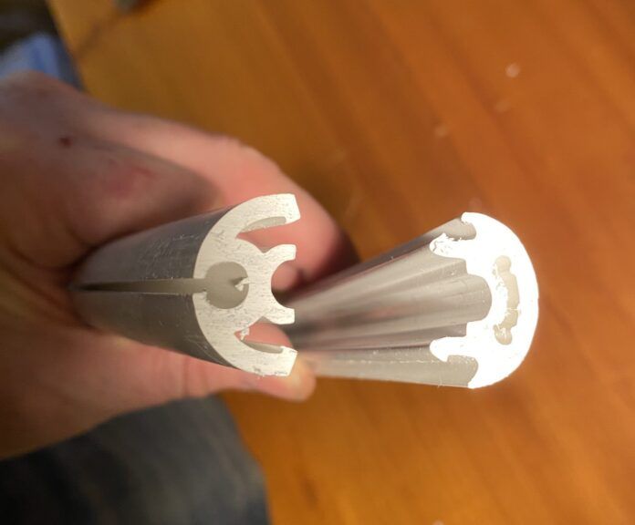 The Schaefer SnapFurl CF-500 furling system has a two-piece PVC luff foil, which snaps together over the forestay. The author discovered the plastic extrusion to be prone to twisting, particularly when reefing or furling the sail in high winds. (Photo/ Doug Henschen)