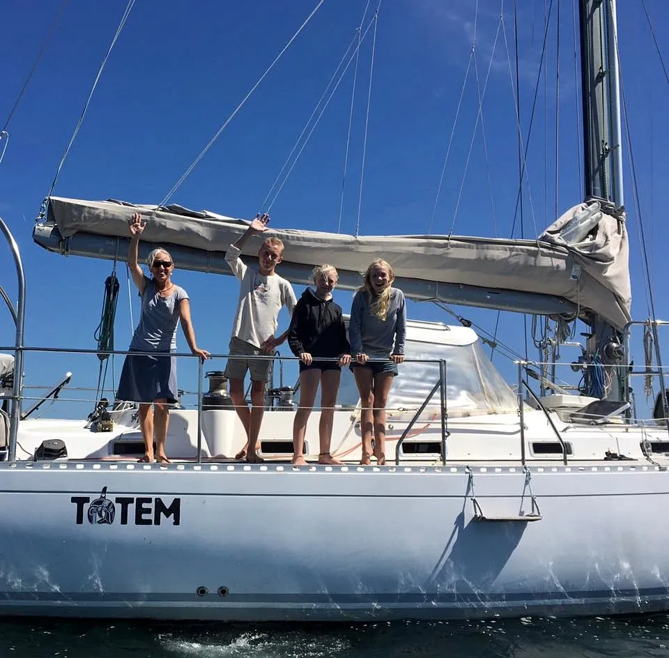 Behan on board SV Totem with her three children. (Photo/ Wendy K Oneil)