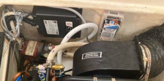 16,000 BTU Citimarine AC unit installed to replace a Dometic unit. Dometic did not have a replacement available due to supply-chain issues as a result of the pandemic. (Photo/ Phil Decker)