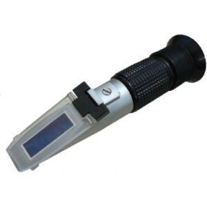 Refractometer. You place 1-2 drops on the prism, close the plastic flap, hold it up to the light, and look in the eyepiece. Far more accurate than the ball-type, typically within just a few degrees, and requiring much lass clean-up after use. Just wipe off the prism, instead of all the flushing and drying. Oil won’t hurt it and has only minimal effect on accuracy, unlike the ball type, that either stick or read wrong if there is oil on the balls.