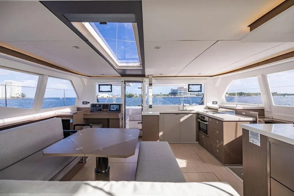 While the interior of this 2024 Leopard 45 looks great now, it will suffer the wear and tear of chartering during the time it takes for the "charter to ownership" plan to complete. (Photo couresty of YachtWorld.com)
