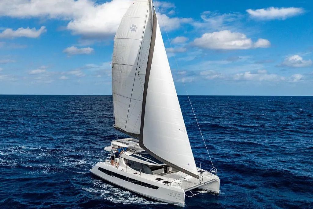 The Leopard 45 is a popular production catamaran offered for charters. The boat is manufactured by Robertson and Caine (R&C), which was bought by investment fund PPF in 2023. (Photo courtesy of YachtWorld.com)