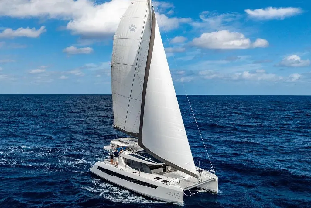 The Leopard 45 is a popular production catamaran offered for charters. The boat is manufactured by Robertson and Caine (R&C), which was bought by investment fund PPF in 2023. (Photo courtesy of YachtWorld.com)