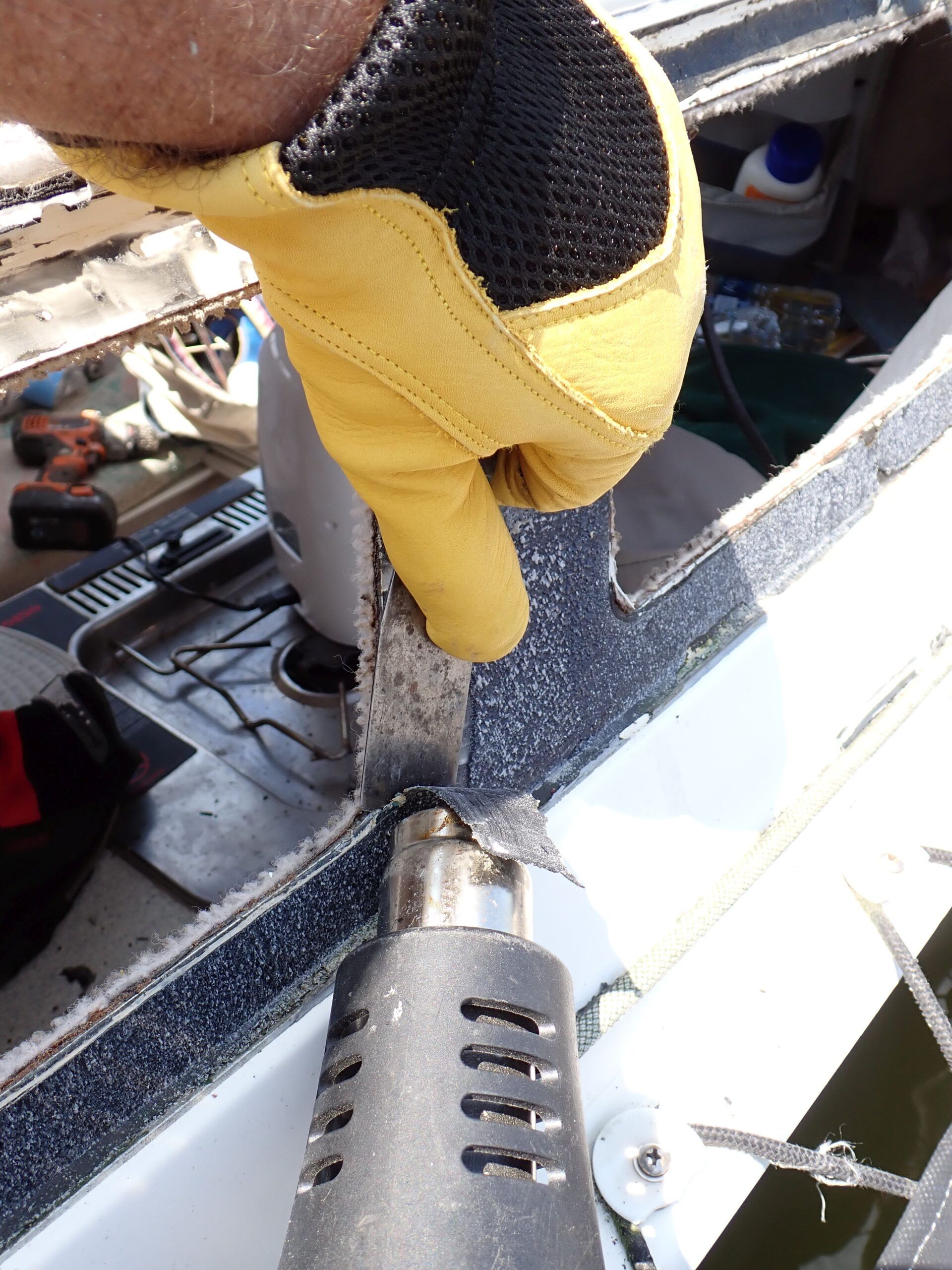 Heat Gun. Handy for applying heat shrink without damage, and vital for removing old sealant, adhesives and VHB tape. Also useful for cleaning up epoxy drips (epoxy softens at a lower temperature than gelcoat) and for paint stripping. This one was from Harbor Freight and is doing fine. (Photo/ Drew Frye)
