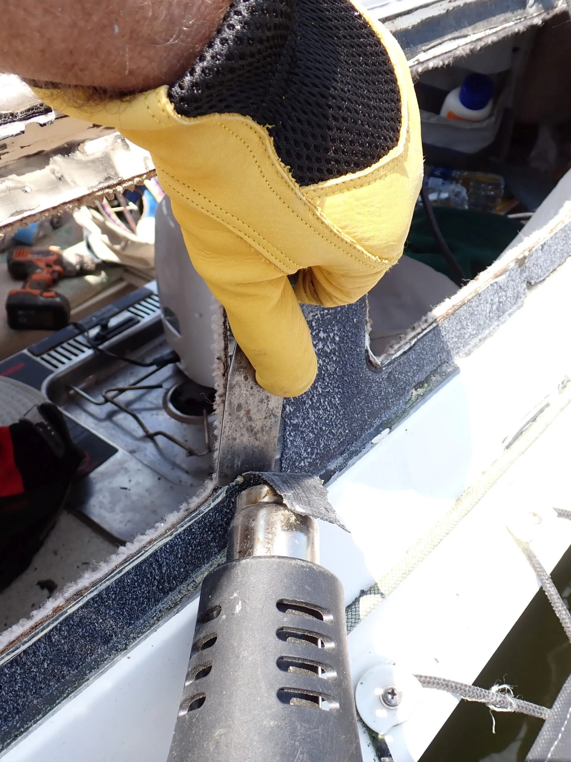 Heat Gun. Handy for applying heat shrink without damage, and vital for removing old sealant, adhesives and VHB tape. Also useful for cleaning up epoxy drips (epoxy softens at a lower temperature than gelcoat) and for paint stripping. This one was from Harbor Freight and is doing fine. (Photo/ Drew Frye)