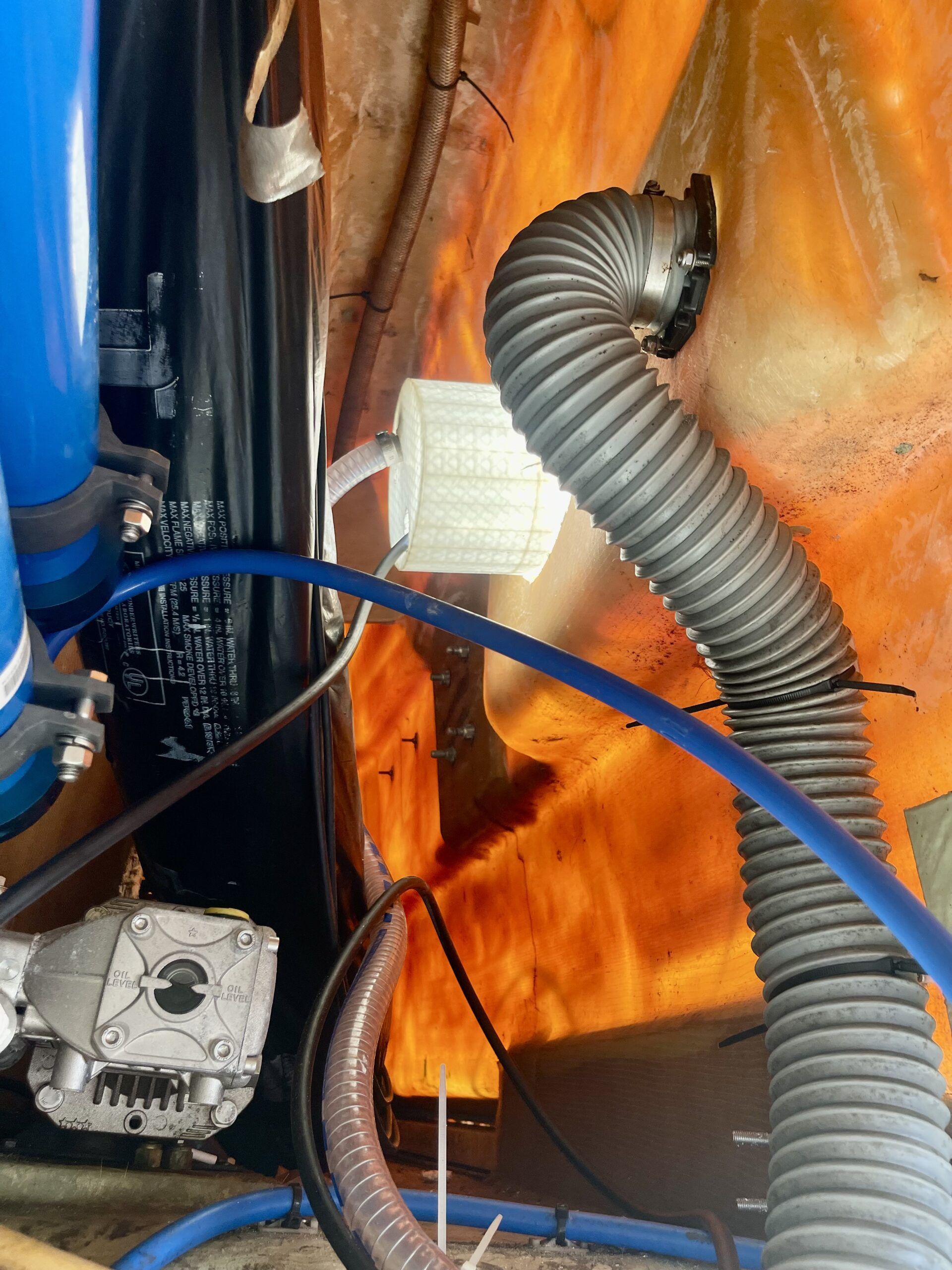 Back side of compressor mount done with a printer and then glassed for strength on Indiko. (Photo/ Iain Cameron )