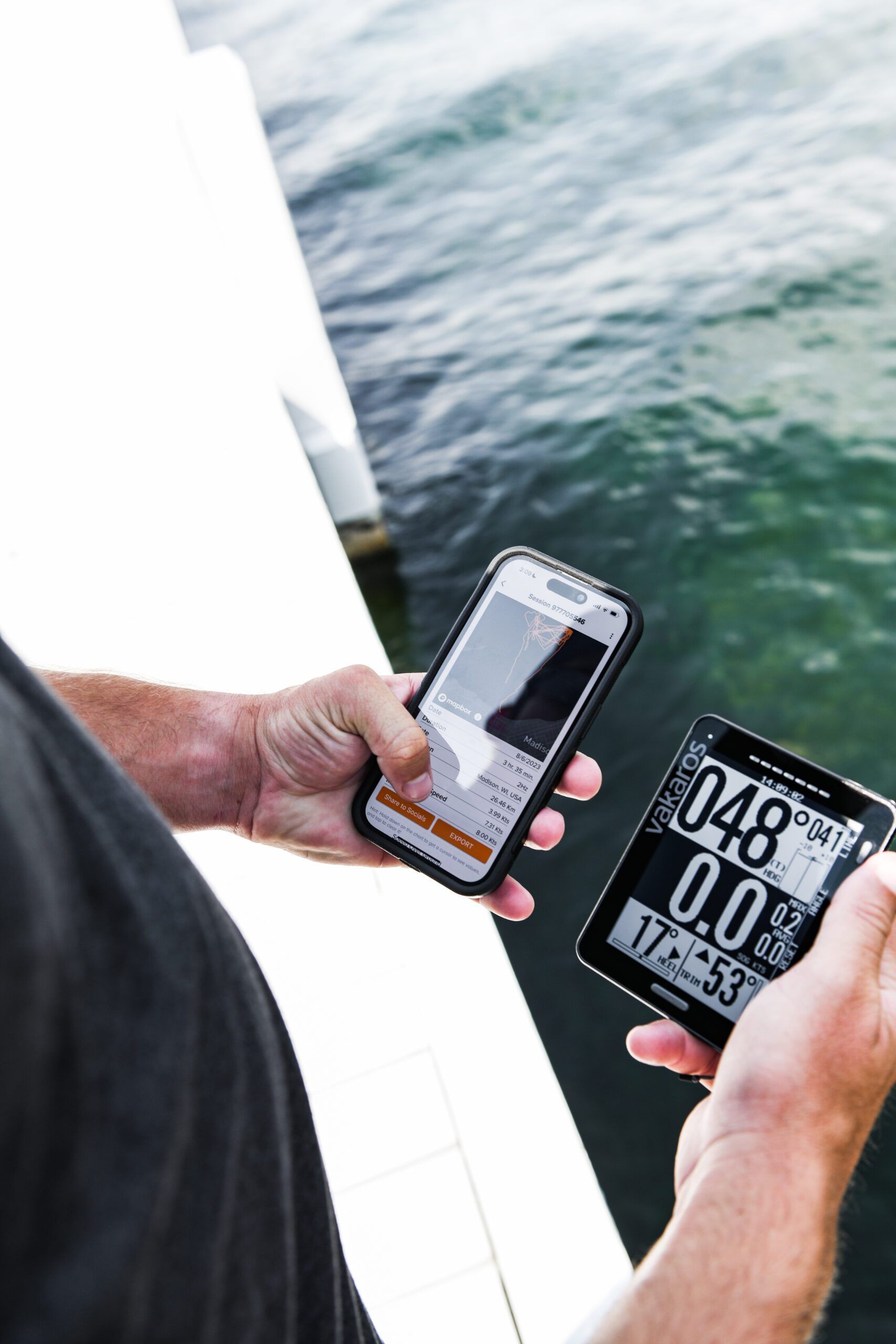 The Atlas 2 has a 25 Hz L1+L5 dual-band, multi-constellation GNSS receiver, a 3-axis magnetometer, a 3-axis gyroscope and a 3-axis accelerometer to give you precise info that you can load and track on your phone. Photo courtesy of Vakaros.