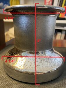 Dimensions overlaid on a #16 Barient single-speed winch. (Photo/ Doug Henschen)