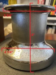 Dimensions overlaid on a #16 Barient single-speed winch. (Photo/ Doug Henschen)