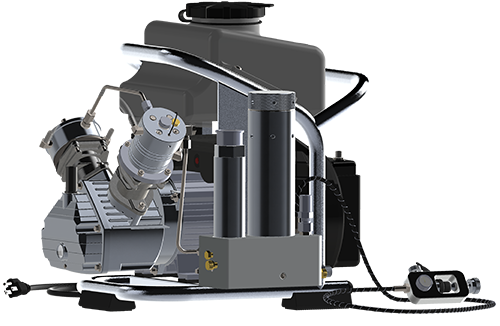 The Mantus Compressor is powered by a 110V (13 amps) / 220V (6 amps) electric motor. 