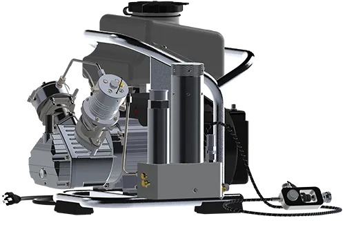 The Mantus Compressor is powered by a 110V (13 amps) / 220V (6 amps) electric motor.