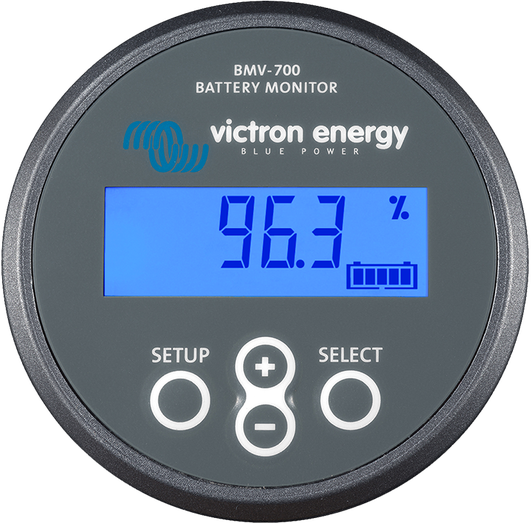 Victron Energy BMV-700 Battery Monitor. From Victron: "The BMV-700 is a high precision battery monitor. The essential function of a battery monitor is to calculate ampere hours consumed and the state of charge of a battery. Ampere hours consumed are calculated by integrating the current flowing in or out of the battery."