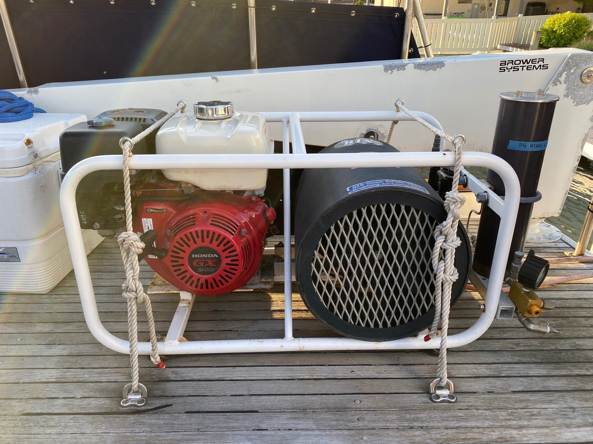 RIX 6CFM Compressor on deck of Good Vibrations. (https://cancelmophoto.com/)(Photo/ Jesse Cancelmo) 