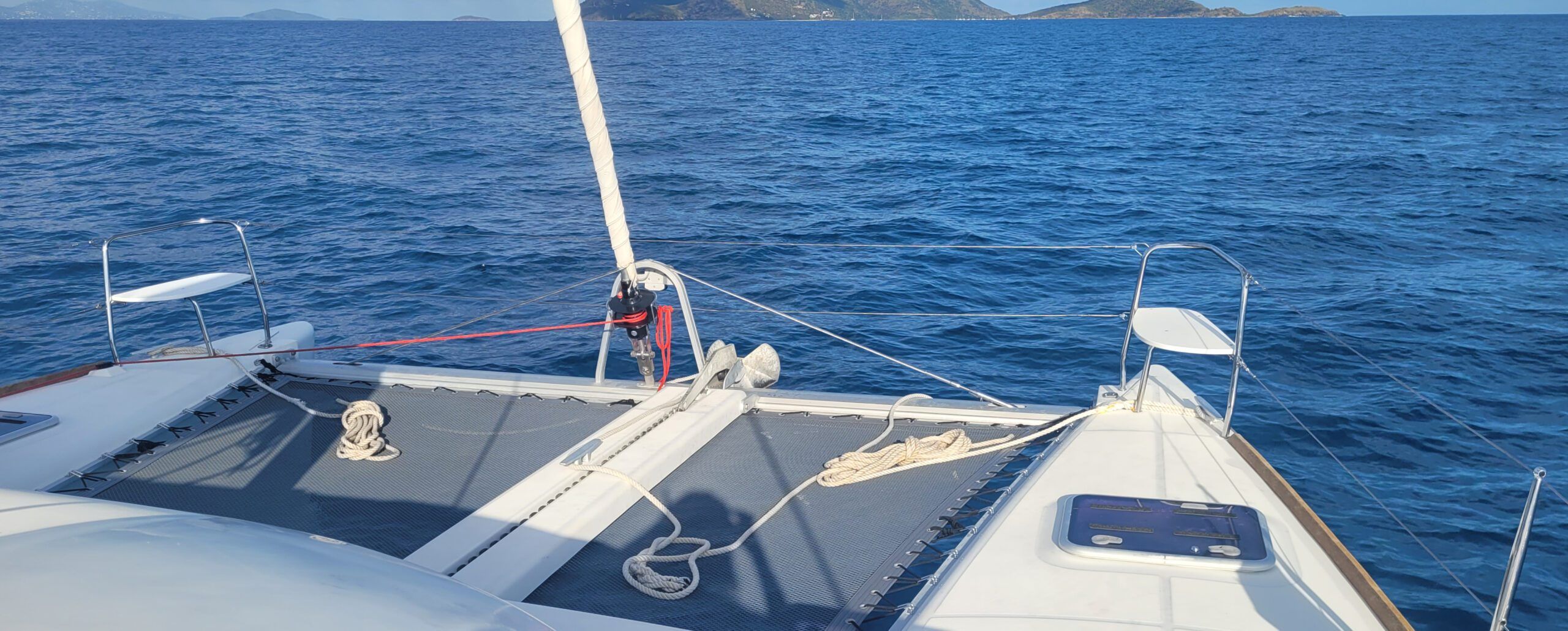 Trampolines are a lovely place to relax, but make sure the area is clear when anchoring as the chain is exposed between the trampolines. (Photo/ Marc Robic)