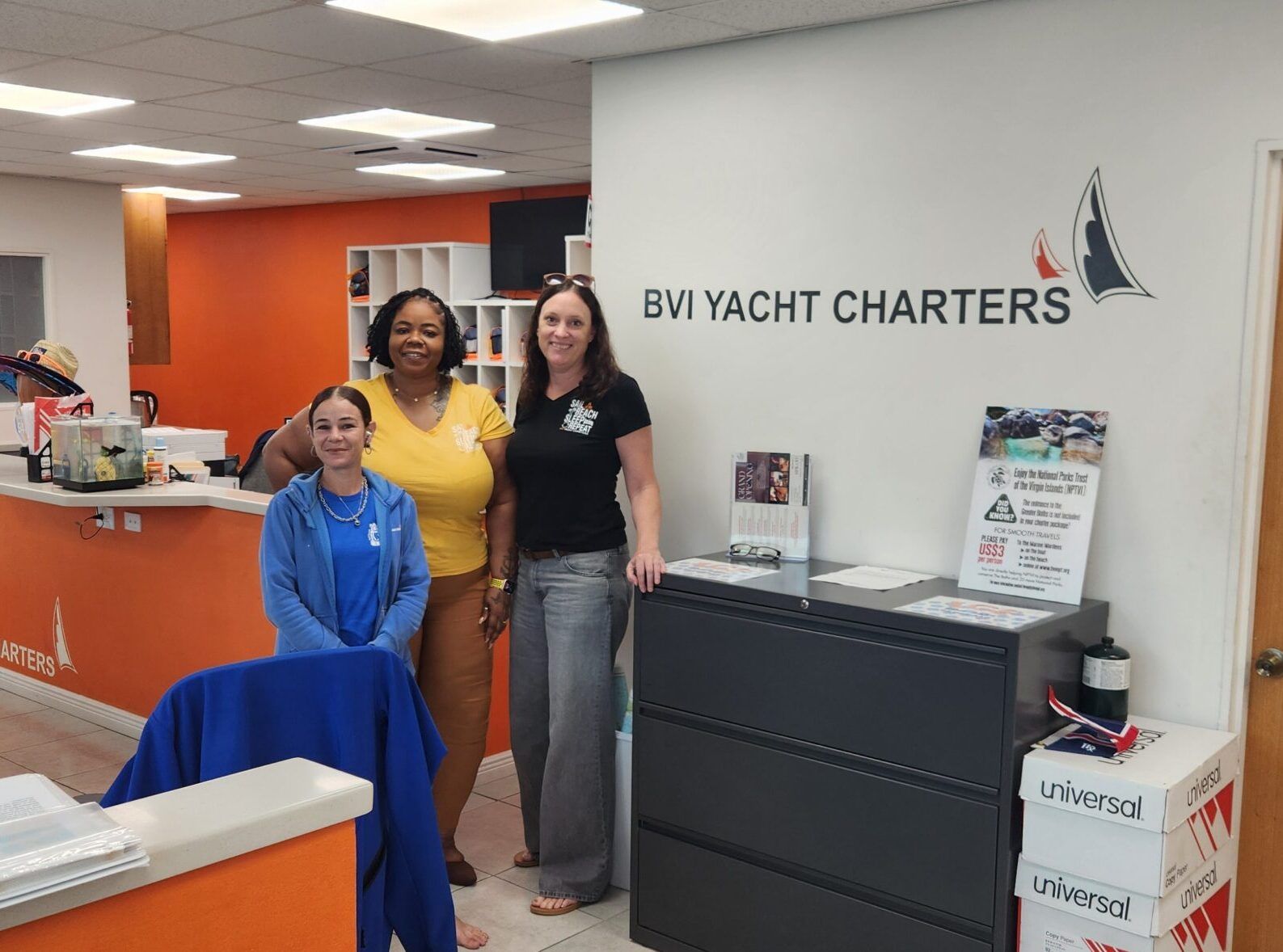 BVI Yacht Charter front office team. (Photo/ Marc Robic)
