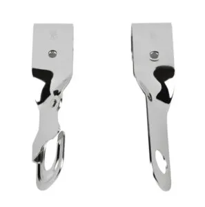 The two sides of Scheafer’s stainless anchor hanger hold fluke anchors by the stock. The quick release lever on one side facilitates fast anchor deployment. (Photo courtesy of Schaefer Marine)