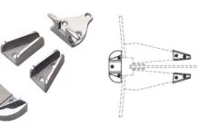 Handling Anchors on Boats Without Anchor Lockers Anchor chocks hold an anchor securely on any reasonably flat surface, but you’ll need to drill 10 holes to mount the component parts, so think twice about this option. (Photo and line drawing courtesy of Sea-Dog)