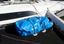 120 liter dry bags, listed as "generic" on Amazon, act as deck cargo storage. when properly lashed down. (Photo/ Drew Frye)