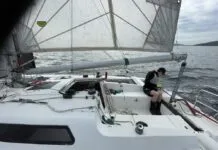 A small-ish cockpit actually becomes an advantage for short- or single-handed sailors. It’s easy to reach the mainsheet traveler from the tiller, and headsail winches are also near at hand. Courtesy Yachtworld.com