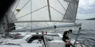 A small-ish cockpit actually becomes an advantage for short- or single-handed sailors. It’s easy to reach the mainsheet traveler from the tiller, and headsail winches are also near at hand. Courtesy Yachtworld.com