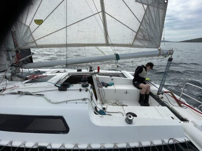 A small-ish cockpit actually becomes an advantage for short- or single-handed sailors. It’s easy to reach the mainsheet traveler from the tiller, and headsail winches are also near at hand. Courtesy Yachtworld.com