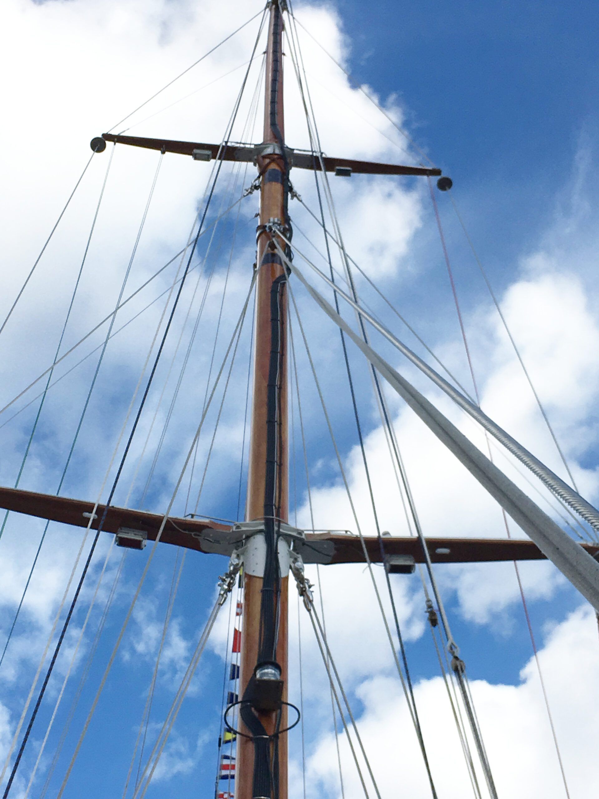 The impressive main mast towers at 103 feet. (Photo/ Marc Robic)