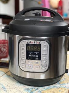 The Instant Pot is a one gadget wonder, cutting cooking times and keeping the mess contained. We have 1300 amp hours of batteries. For us, the Instant Pot's draw a non issue. The most power draw is when it’s coming up to pressure. It runs at 1000 W. Then it cycles between 10 W and 1,000 W for 10 seconds or so every 5 minutes (or when needed to keep at pressure). (Photo/ Jaclyn Jeffrey)