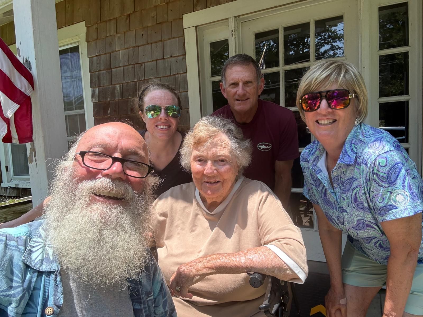 After a month of boat (and finger) repairs in Tahiti, John put Quiet to bed in Papeete Marina and returned home to Maryland, United States for a much-needed holiday and reunion with his family. Left to Right: John, John's daughter-Grace Jones, John's mom- Carol Ann Jones, and sister and brother-in-law Tom and Mary Louise York. (Photo/ John Jones)