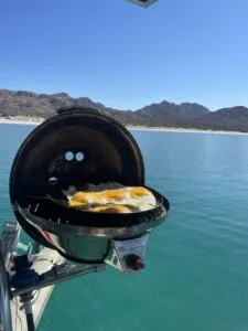 Cooking breakfast with the Magma BBQ and a cast iron pan. (Photo/ Jaclyn Jeffrey)