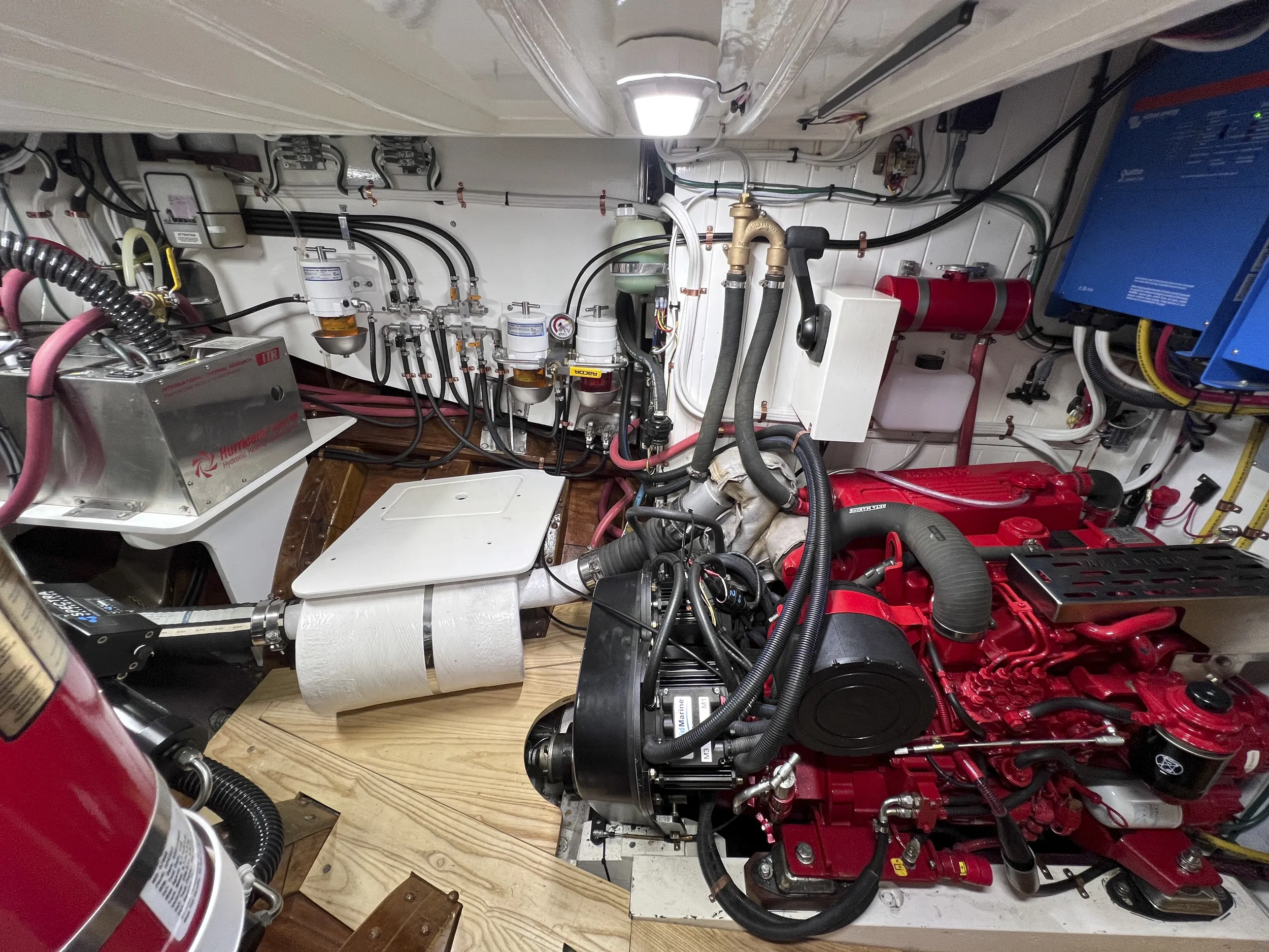 A view across the mechanical palace, the belt driven electrical motors/generators visible at the aft end of the Beta. All of the mechanical parts are accessible. (Photo/ Bert Vermeer)