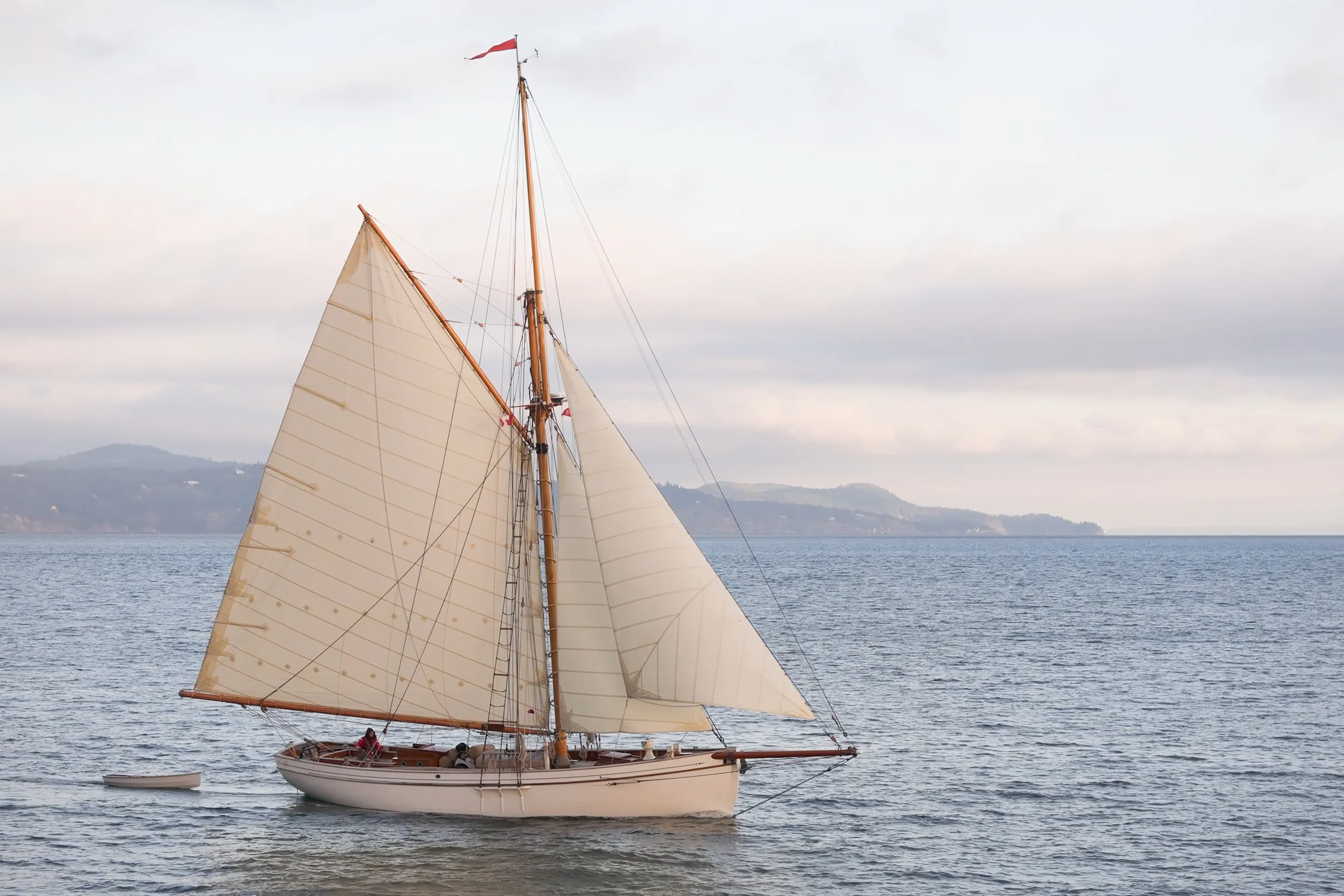 Ghosting along, hard on the wind in early morning light. A pastel painting on the sea. (Photo/ Leo Sampson Goolden)