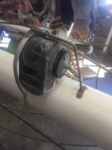 The old mast steaming light needed to be replaced before passage. (Photo/ Carolyn Powles)