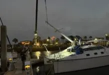 Seven Lessons From a Dockside Dismasting After a tense few hours, the crane finally lifted the mast to land at 8 p.m.(Photo/ Alex Jasper)