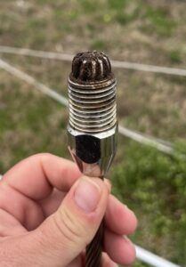 The Sta-Lok may have been partially unscrewed when the rigger released tension on the port side turnbuckle to remove the starboard shroud. (Photo/ Alex Jasper)