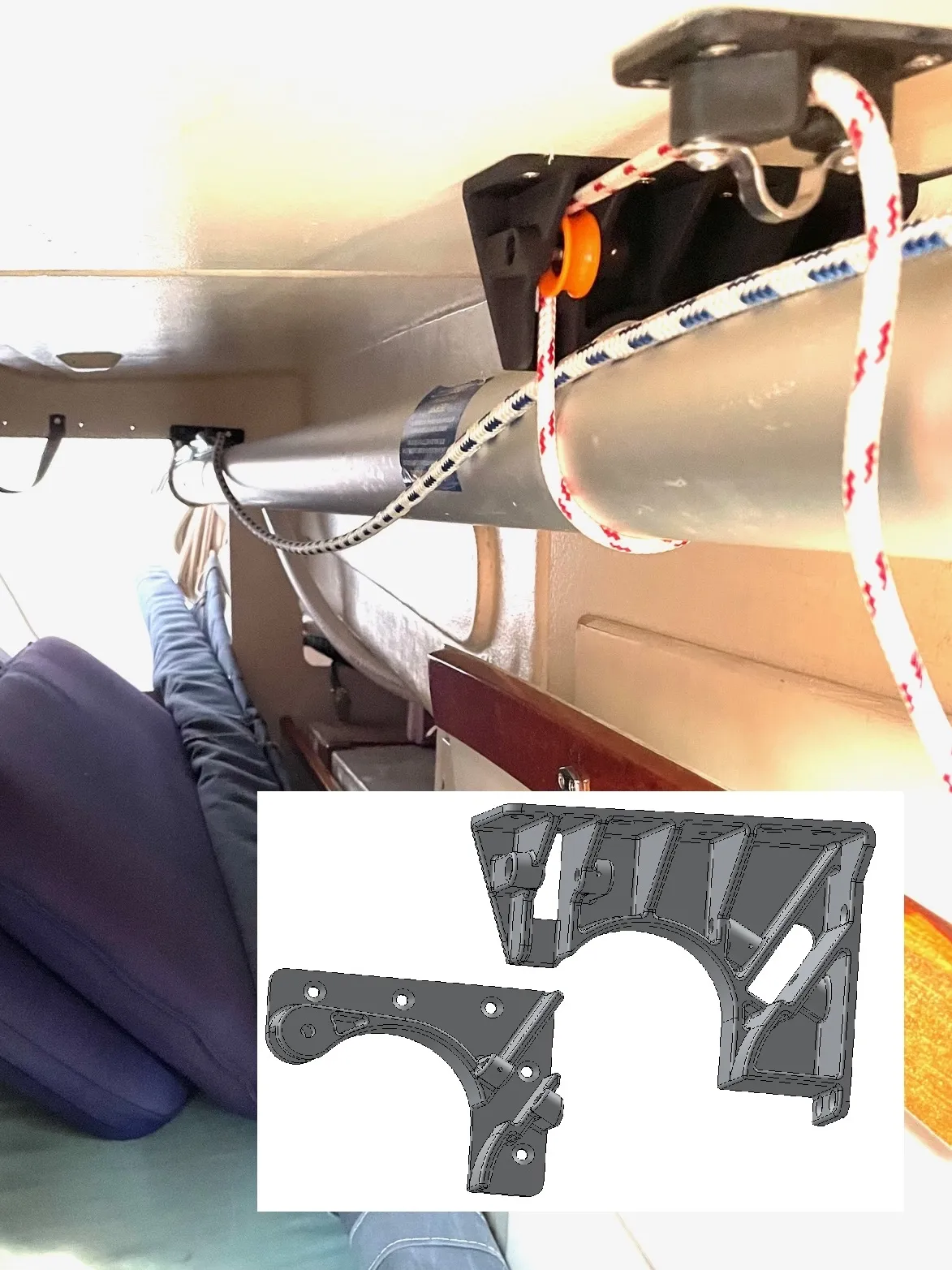 3D printed whisker pole storage brackets. (Photo/ Tom Egan)