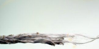 On the failed Dyneema whisker stay, the melting is more severe near the failure point. As the sheet reached a stable point more force and motion was concentrated in a smaller area. (Photo/ Drew Frye)