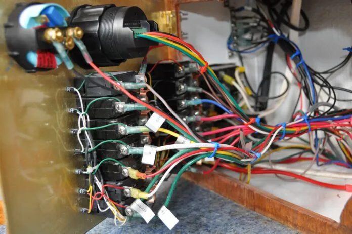 The wiring behind the install is now properly connected and labeled, in contrast to the rat's nest encountered after purchasing the boat. (Photo/ Bert Vermeer)