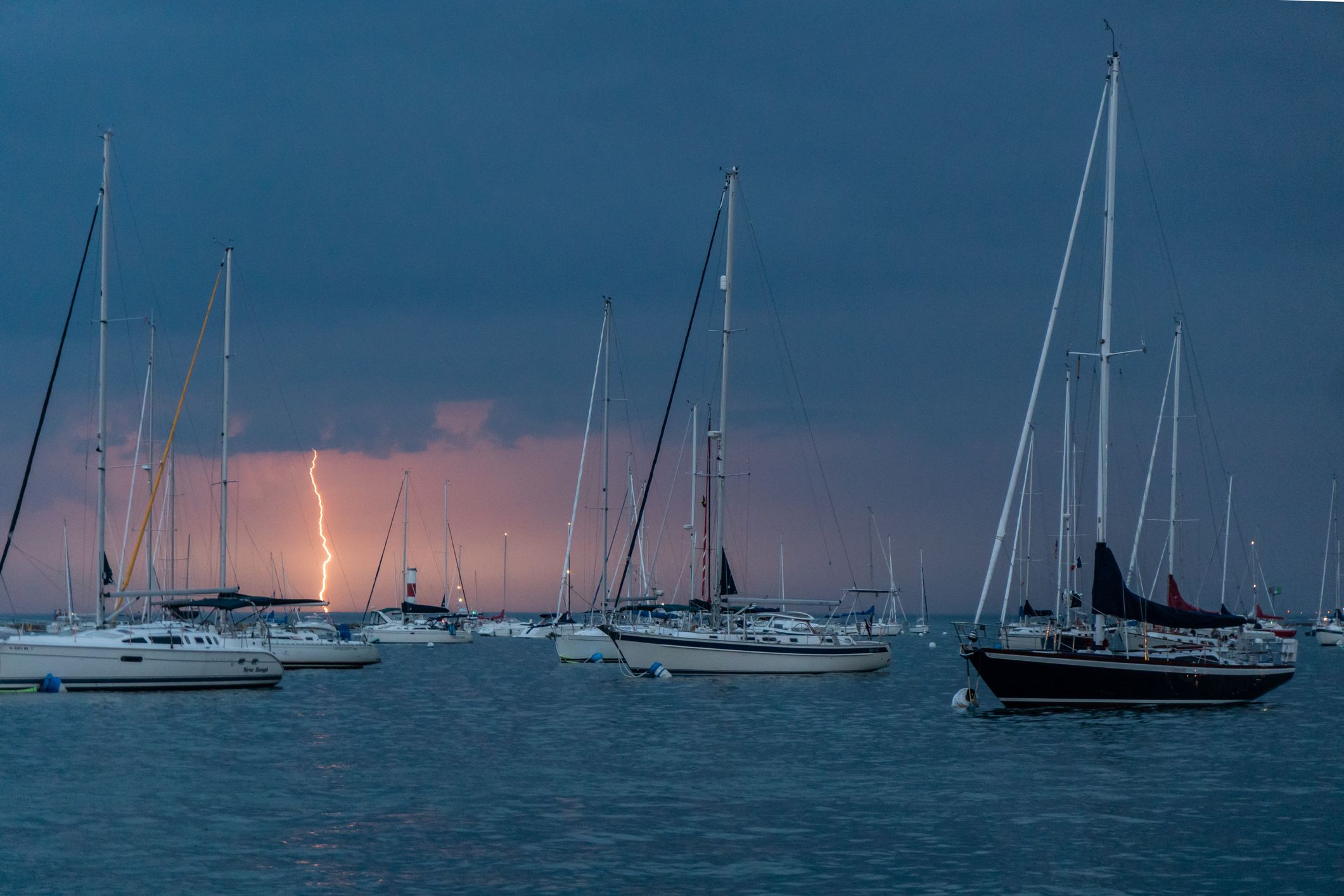 While you do the best you can to avoid being caught out in a lightning storm, it can still happen. Placing electronics in a protected area, like the oven, and staying low in the boat will help keep your gear and you safe.
