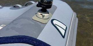Navisafe light mounted in the company's proprietary mount on a dinghy. (Photo/ Todd Vorenkamp)